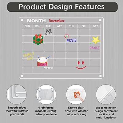 Magnetic Acrylic Calendar for Fridge 17x12 Clear Dry Erase Calendar Board  for Refrigerator Includes 4 Dry Erase Markers and Eraser