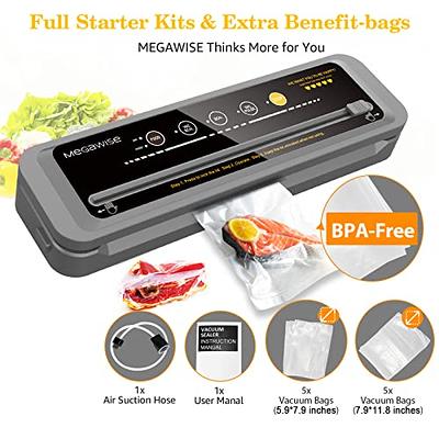  MegaWise Vacuum Sealer Machine, 80kPa Suction Power, Bags and  Cutter Included, Compact One-Touch Automatic Food Sealer with External  Vacuum System