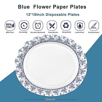 Tioncy 50 Pcs Christmas Paper Plates Winter Floral Disposable Oval Plates  10'' x 12'' Christmas Plates Dinnerware Christmas Gifts Bulk Disposable