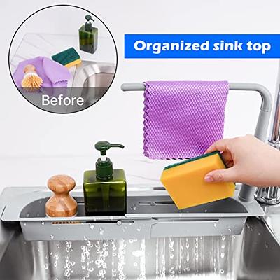 Sink Caddy Sponge Holder Sink Sponge Organizer, 2 Pack Hanging Kitchen  Adjustable Strap Faucet Caddy, White 