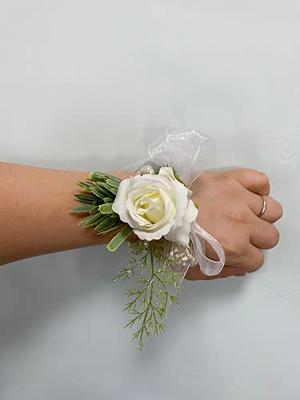 YSUCAU Wrist Corsage Bracelets with Ribbon Wristband Green Bridal  Bridesmaid Wrist Corsage Hand Flower for Wedding Porm Party Decor Set of 2