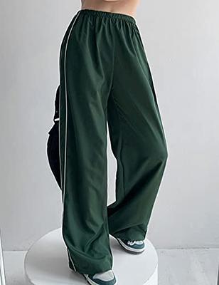 Watashi Women's Track Pants Baggy Y2K Wide Leg Elastic Waist Relaxed Loose  Cargo Parachute Pants Streetwear Navy Small
