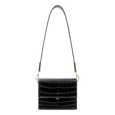 FAUX LEATHER FLAP SHOULDER BAG BLACK