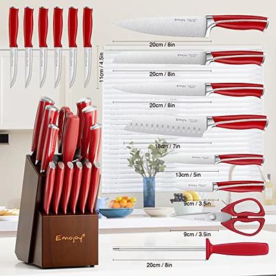 Knife Set, 15-Piece Kitchen Knife Set with Block Wooden German Stainless  Steel