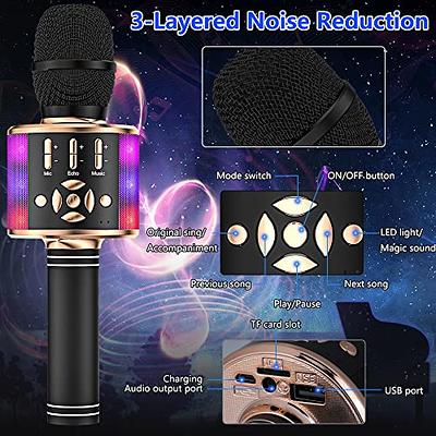 Karaoke Bluetooth Microphone with Speaker Magic Voices, Record Function,  Handheld Wireless Microphone for Kids Party KTV Gifts 