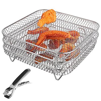 Luxshiny 3PCS Stainless Steel Air Fryer Rack with Clip, Square Stackable  Baking Basket Multi-Layer Dehydrator Rack Air Fryer Accessories - Yahoo  Shopping