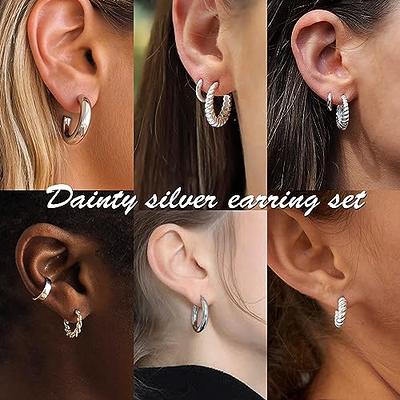 Thick Silver Teardrop Huggie Hoop Earrings