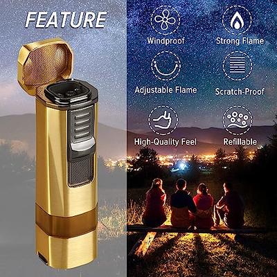 JOBON-Metal Four Torch Jet Lighter with Cigar Cutter, Windproof Blue Flame  Lighters, Fun Gadgets for Men, Gift without Gas, New