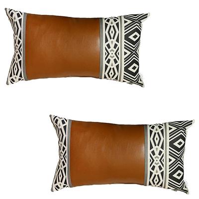 Mike&Co. New York Bohemian Set of 2 Handmade Decorative Throw Pillow Vegan Faux Leather Solid for Couch, Bedding - Brown - 17 x 17 in