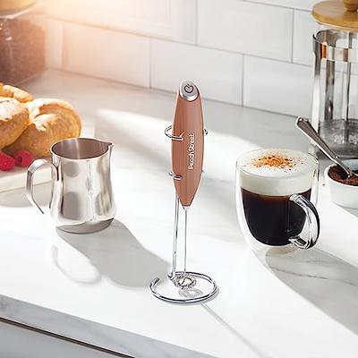 Mini Handheld Drink Mixer, Portable Stainless Steel Electric Milk Frother  with Metal Base for Kitchens (Black and Bracket)