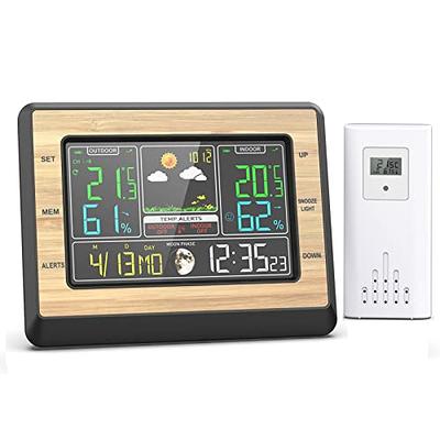 KALEVOL Weather Stations Indoor Outdoor Thermometer Wireless Color Display  Temperature Humidity Monitor With Atomic Clock And Adjustable