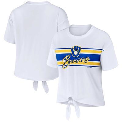 Milwaukee Brewers WEAR by Erin Andrews Women's Waffle Henley Long Sleeve T- Shirt - Navy