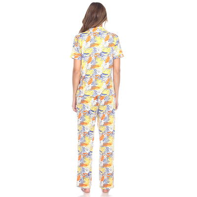 White Mark Women's Tropical Print Short Sleeve Button Up Top & Pants Pajama  Set - Yahoo Shopping