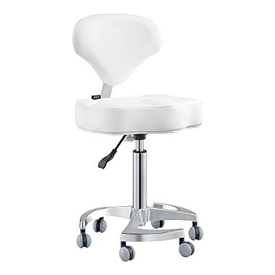 KKTONER Round Rolling Stool Chair PU Leather Height Adjustable Shop Stool  Swivel Drafting Work SPA Medical Salon Stools with Wheels Office Chair Black