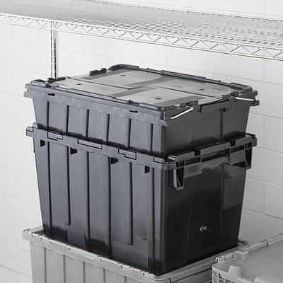 Choice 22 x 15 x 13 Medium Stackable Black Chafer Tote / Storage Box  with Attached Lid