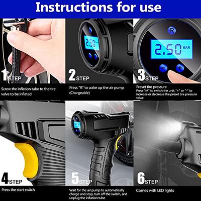 Shkalacar Handheld Tire Inflator 120W Wireless Car Air Compressor USB  Rechargeable Digital Pressure Gauge Display Inflatable Pump with LED  Flashlight - Yahoo Shopping