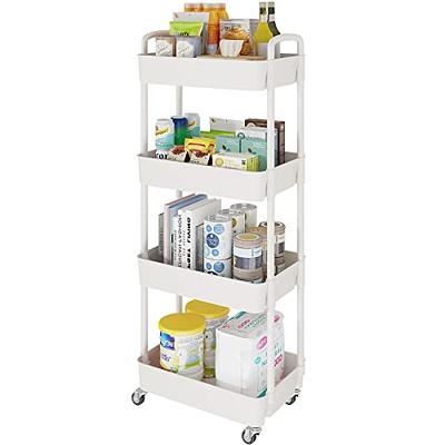 Laiensia 3-Tier Storage Cart,Multifunction Kitchen Storage Organizer,Mobile  Shelving Unit Utility Rolling Cart with Lockable Wheels for