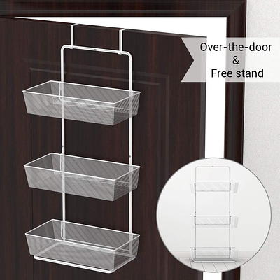 Nex 3 Tier Over The Door Bath Organizer With Mesh Basket Brown