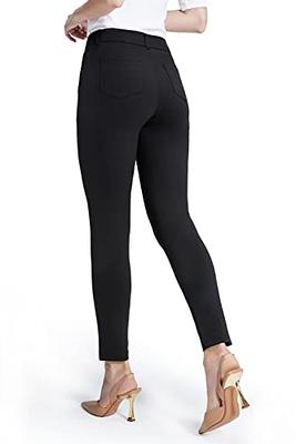 Bamans Women's Skinny Leg Work Pull on Slim Stretch Yoga Dress Pants  w/Tummy Control, Black, Medium