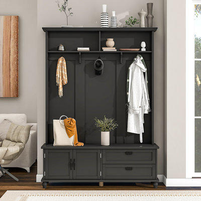 Bush Furniture Salinas Entryway Storage Set with Hall Tree, Shoe Bench and Accent Cabinets Reclaimed Pine