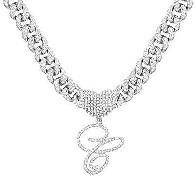 Iced Chain Heart Necklaces  Women Miami Cuban Link Chain