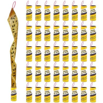 24 Rolls Fly Strips - Fly Tapes Fly Paper Sticky Fly Trap Indoor/Outdoor  Hanging,Fly Catcher Fly Ribbon Fungus Gnat Trap Fruit Fly Killer for