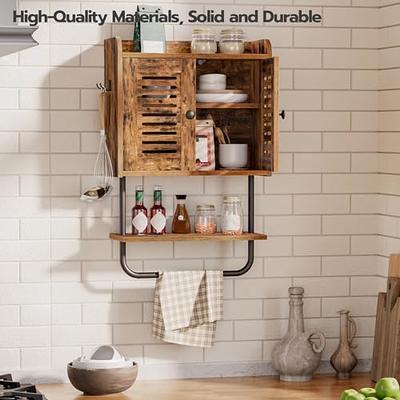 Wall Mount Bathroom Cabinet Wooden Medicine Cabinet Storage Organizer  Double Door with 2 Shelves, and Open Display Shelf, with Towel Bar