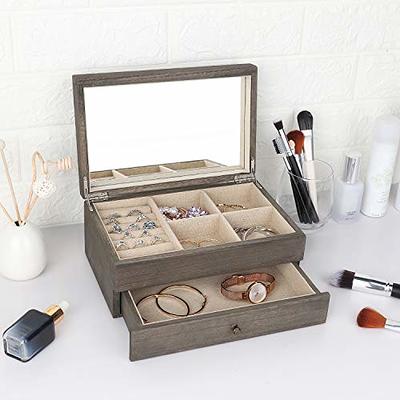 Emfogo Jewelry Box for Women, Rustic Wooden Jewelry Boxes & Organizers with  Mirror, 4 Layer Jewelry Organizer Box Display for Rings Earrings Necklaces  Bracelets (Black) - Yahoo Shopping