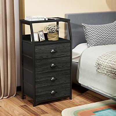 Yintatech 4 Drawers Dresser Shelf Organizer Bedroom Bedside Storage Tower Black Grey