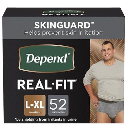  Depend FIT-FLEX Incontinence Underwear for Men, Maximum  Absorbency, Disposable, Large, Grey, 52 Count (2 Packs of 26) (Packaging  May Vary) : Health & Household