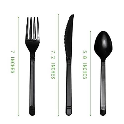 50 Pack Black Heavy Duty Plastic Utensil Set, Premium Disposable