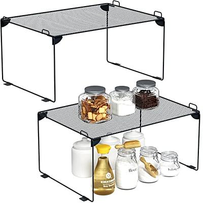  GEDLIRE Expandable Kitchen Cabinet Shelf Organizers 2 Pack,  Stackable Metal Pantry Storage Shelves Rack, Adjustable Counter Shelf for  Cabinets, Countertop, Cupboard Organizers and Storage, Black