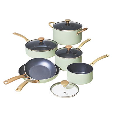 Beautiful All-in-One 4 qt Hero Pan with Steam Insert, 3 PC Set, Sage Green by Drew Barrymore