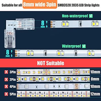 Buy 3528 2835 2 Pin 8mm LED Strip Connector - DIY Strip to Wire