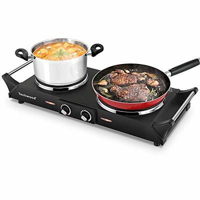 Electric Double Stovetop Hot Plate for Cooking 1800W 7.3/4 Glass Cast Iron  Portable Stove Burners Cool Touch Handle Cooktop Keeps Food Warm