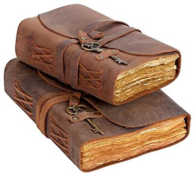 Sun & Moon Vintage Leather Journal for Men & Women 200 Pages of Antique Handmade Deckle Edge Vintage Paper, Leather Sketchbook, Drawing Journal