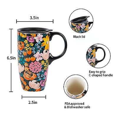 Topadorn Ceramic Coffee Mug Travel Cup with Lid 17oz., Porcelain Tall Tea  Cup with Handle for Home & Office, Flowers Art Pattern Mug with Gift Box,  6.5''H - Yahoo Shopping