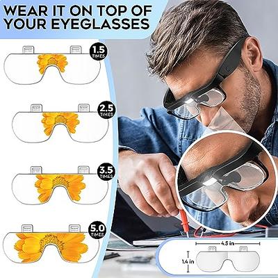 Headband Magnifier Hands Free Jeweler Loupe Head Mount Magnifying Headset Visor Double Optical Glass 4 Replaceable Lenses for Reading,Repair(1.5X