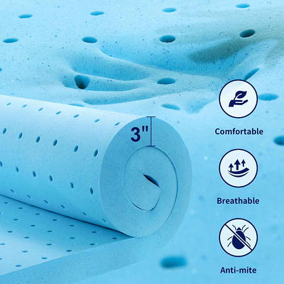 Lucid Comfort Collection 3 in. Gel and Aloe Infused Memory Foam Topper - Twin, Blue