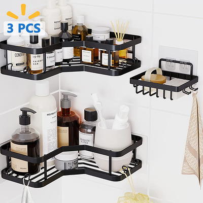 Adhesive Shower Caddy Shower Shelves Stainless Steel Self in Black, 3