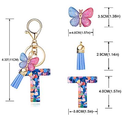 XGALBLA Letter AZ Keychain for Women Purse Handbags Alphabet Initial Letter  Keychain Tassel Butterfly Pendant Key Ring