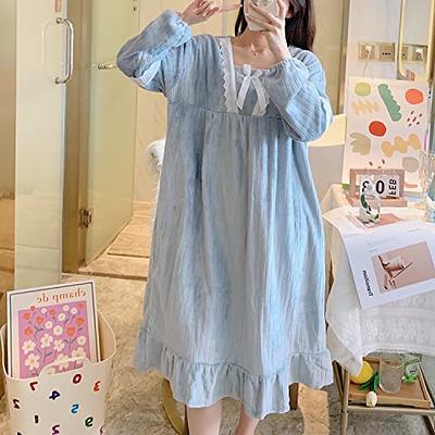 Lace O-neck Ruffle Nightgown Soft Cotton Sleepwear Cute Princess