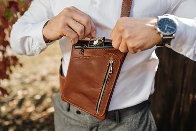 Brown Leather belt bag with shoulder strap