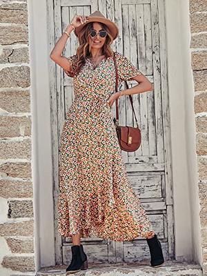 BTFBM Women Long Sleeve Wrap Maxi Dress V Neck Boho Floral High