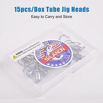  Fishing Tube Jig Head Hooks,15pcs Saltwater Weighted