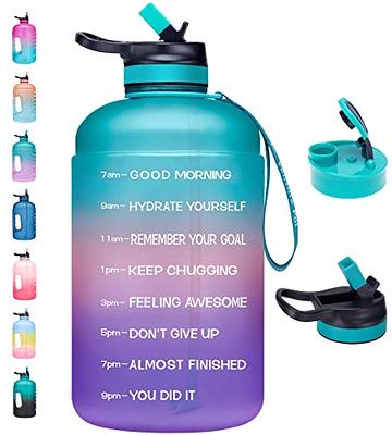 AQUAFIT Half Gallon Water Bottle with Straw Half Gallon Water Jug Motivational Water Bottle 64 Ounce Water Bottle with Time Marker 1/2 Gallon Dark