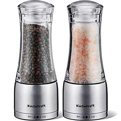 Set of 6 Salt and Pepper Grinder Stainless Steel Sea Salt Grinder Ceramic  Salt and Pepper Shaker with Adjustable Coarseness Refillable Pepper Grinder