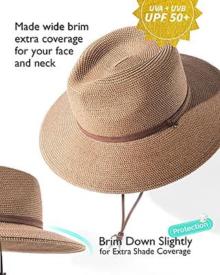 FURTALK Fedora Straw Sun Hat for Men Women Foldable Roll Up Short Brim  Trilby Hat Panama Beach Hat UPF 50+ Khaki Medium-Large