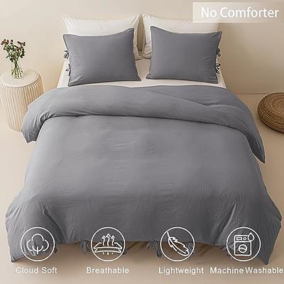 EXQ Home Cotton Grey Full Queen Duvet Cover Set Size 3 Pcs, Super Soft Bedding Vintage Comforter Cover with Button Closure (Breathable)