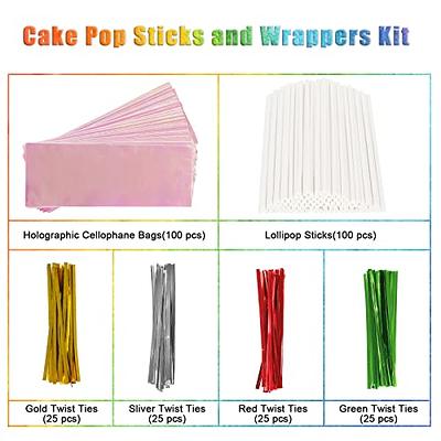 Cake Pop Sticks and Wrappers, Including 100 pcs 6-inch Paper Lollipop  Sticks, 100 pcs Iridescent Holographic Cellophane Bags, 100 pcs Gold Twist  Ties for Cakepop, Lollipop, Hard Candy,Chocolate - Yahoo Shopping